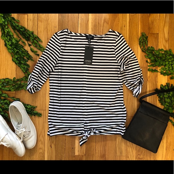 Jones New York Tops - Jones NY Half Sleeve Striped Tee with Tie NWT